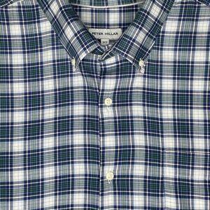 Peter Millar Shirt Mens Size 2X Tall Blue Plaid Button Down Long Sleeve Office